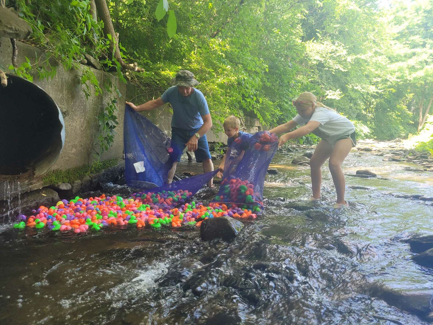 4-Hers release ducks to race down Walton’s Third Brook, Saturday, July 22.